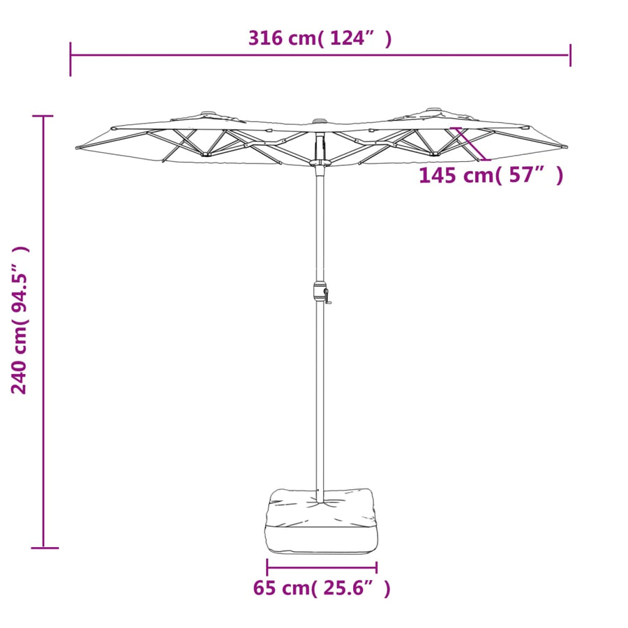 Parasol dubbel dak 316x240 cm terracottakleurig