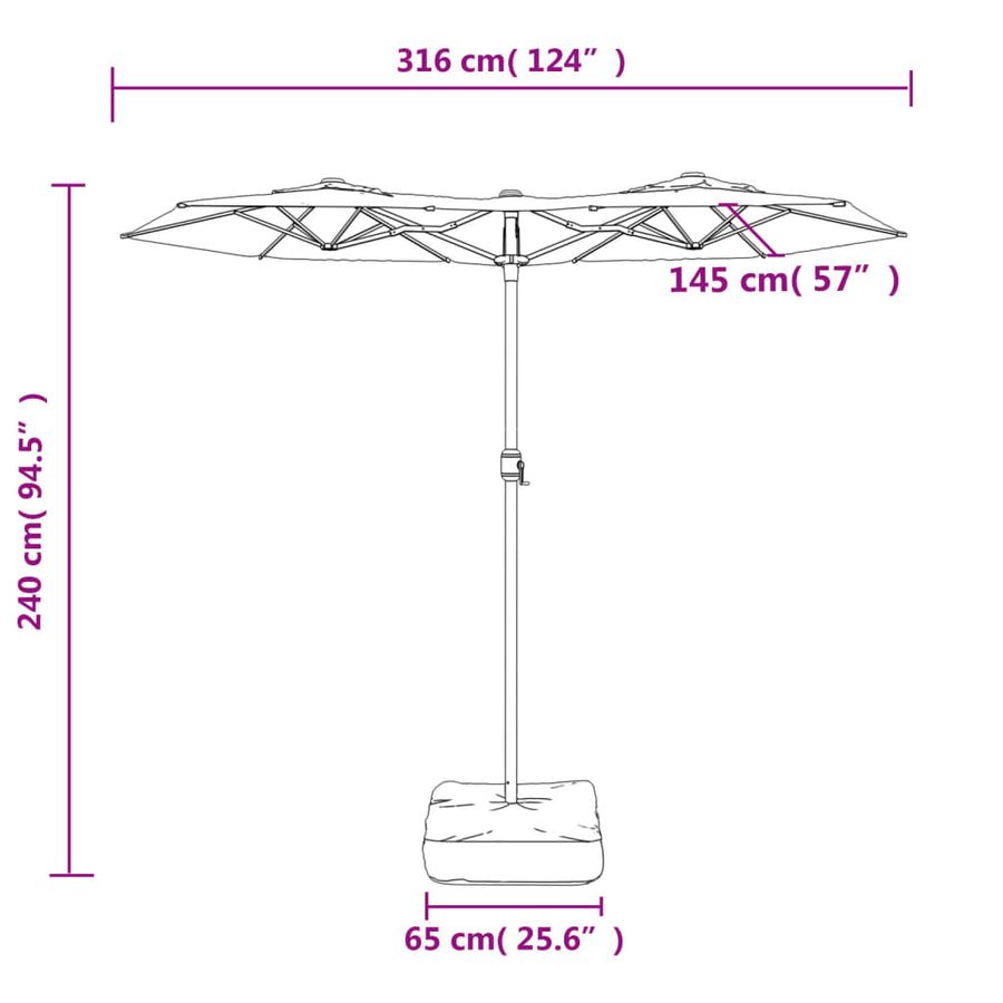 Parasol Dubbel Met Led's 316X240 Cm Antracietkleurig