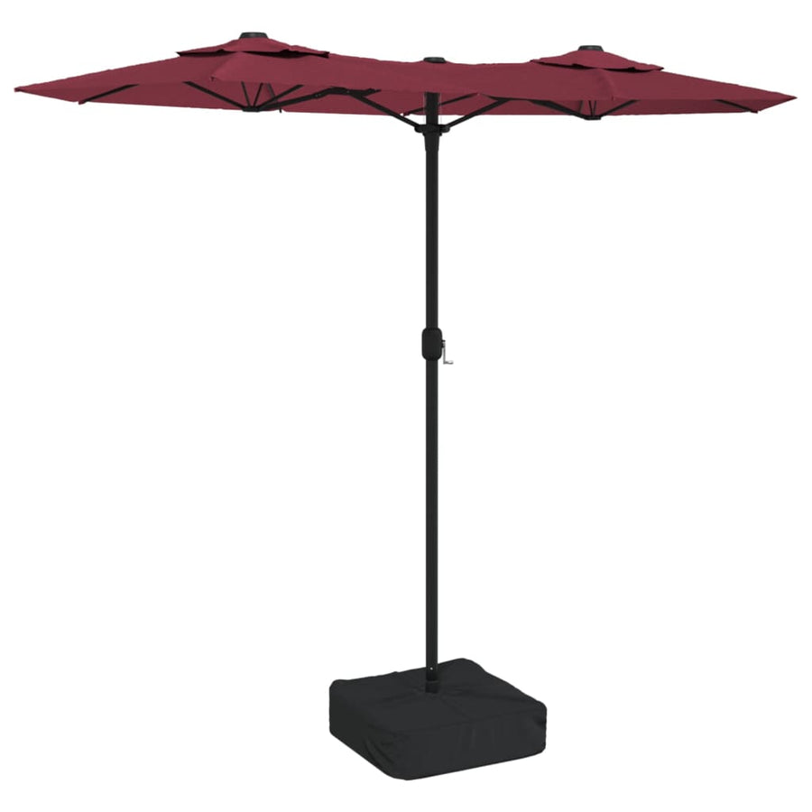 Parasol dubbel dak met LED 316x145 cm bordeauxrood