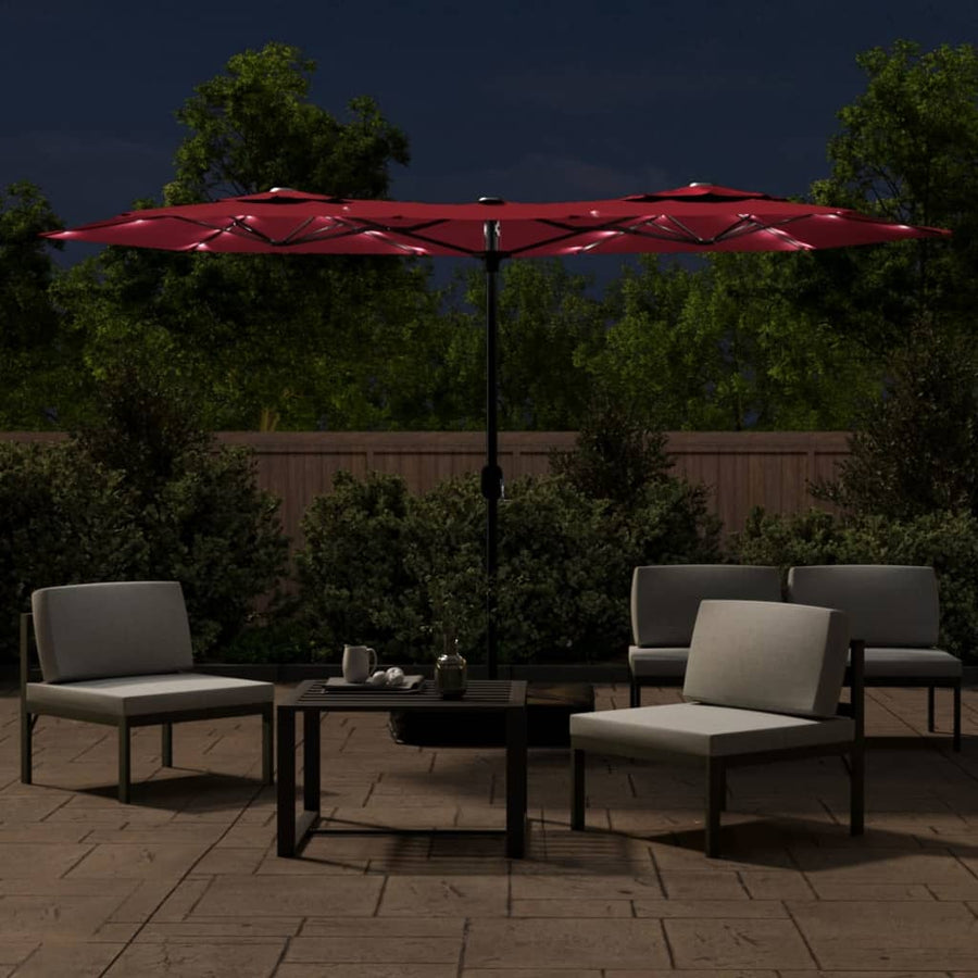 Parasol dubbel dak met LED 316x145 cm bordeauxrood