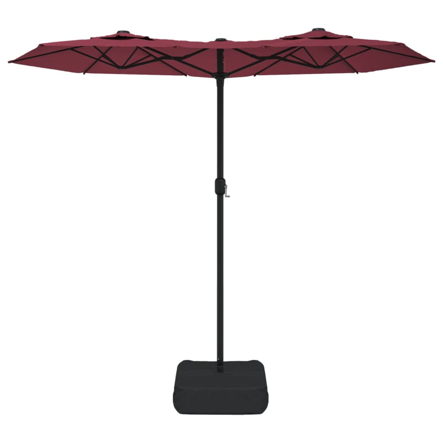Parasol dubbel dak met LED 316x145 cm bordeauxrood