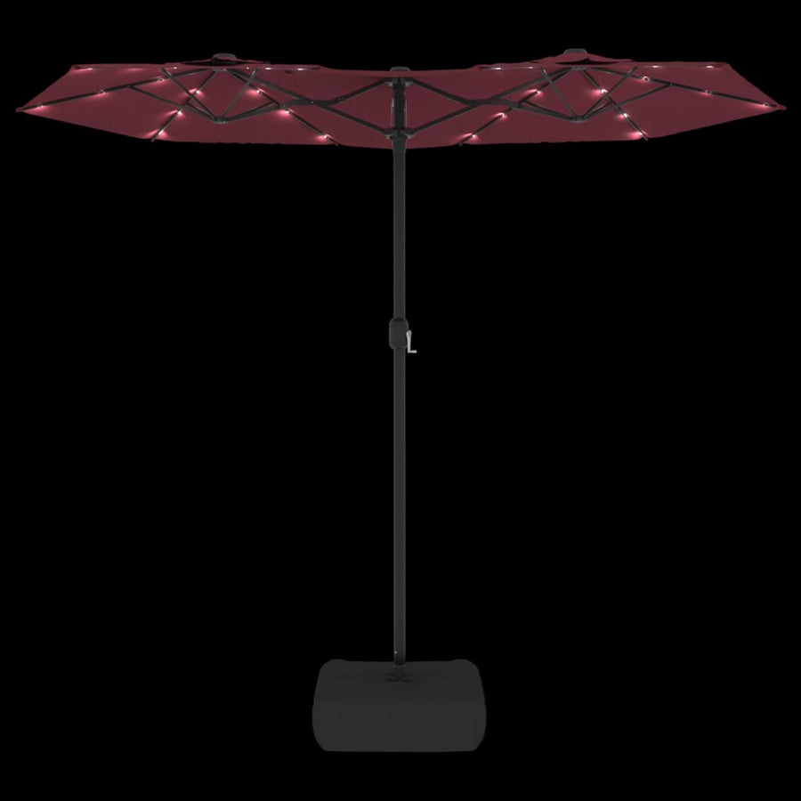 Parasol dubbel dak met LED 316x145 cm bordeauxrood