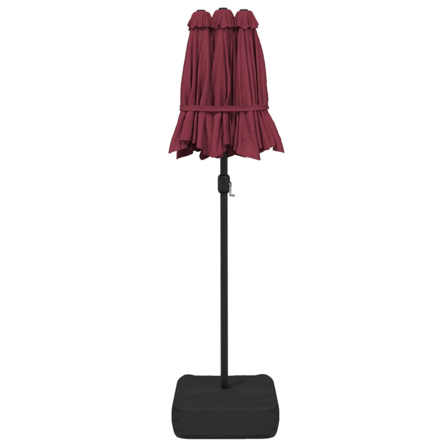 Parasol dubbel dak met LED 316x145 cm bordeauxrood