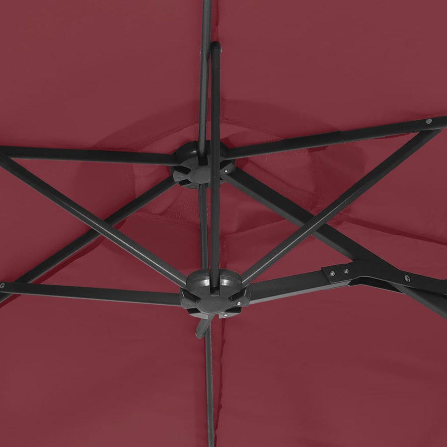 Parasol dubbel dak met LED 316x145 cm bordeauxrood