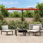 Parasol double canopy with LEDs 316x145 cm terracotta
