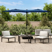 Double-roof parasol with LED 316x145 cm azure blue