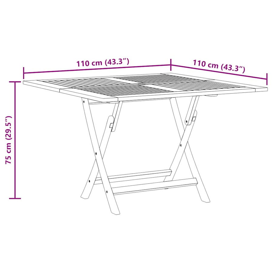 Tuintafel Inklapbaar 110X110X75 Cm Massief Teakhout Vierkant