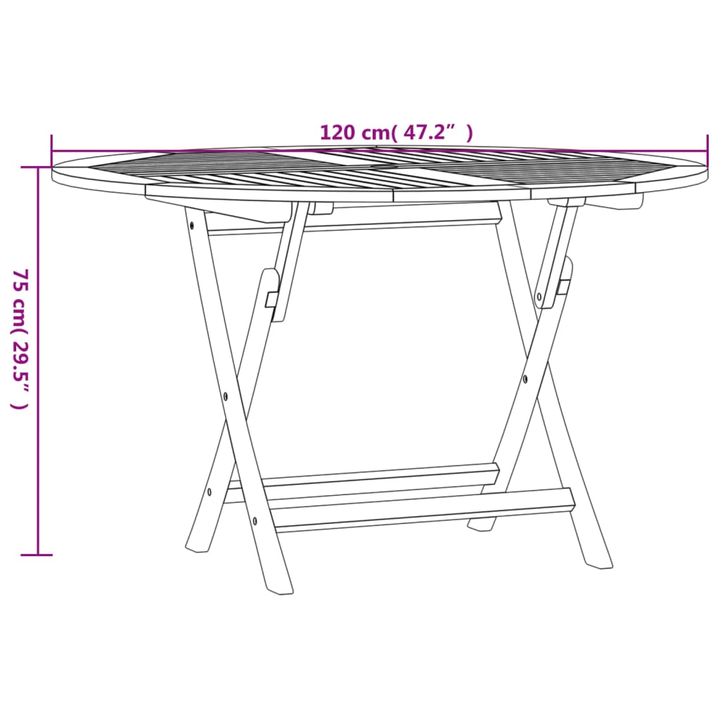 Tuintafel Inklapbaar Ø 120X75 Cm Massief Teakhout