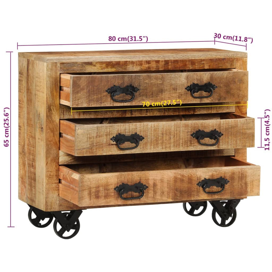 Dressoir Met 3 Lades Massief Ruw Mangohout 80 x 30 x 65 cm massief mangohout