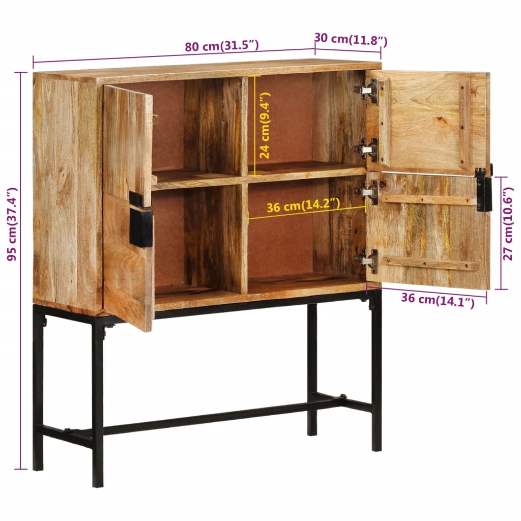 Hoge kast 80x30x95 cm massief ruw mangohout