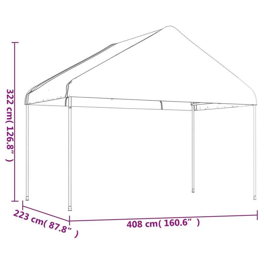 Prieel Met Dak 15,61X4,08X3,22 M Polyetheen Wit