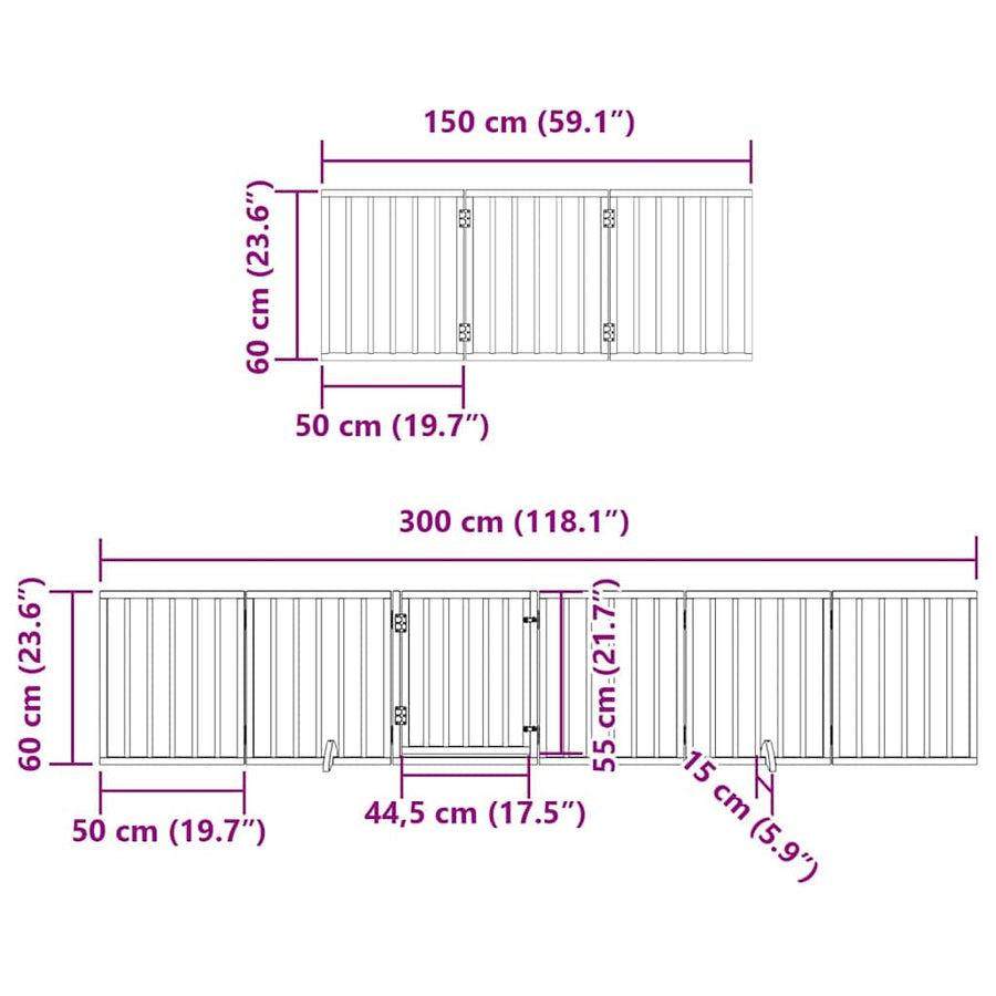 Hondenhek Inklapbaar Met Deur 9 Panelen 450 Cm Populierenhout 50 x 60 x 2 cm Naturel