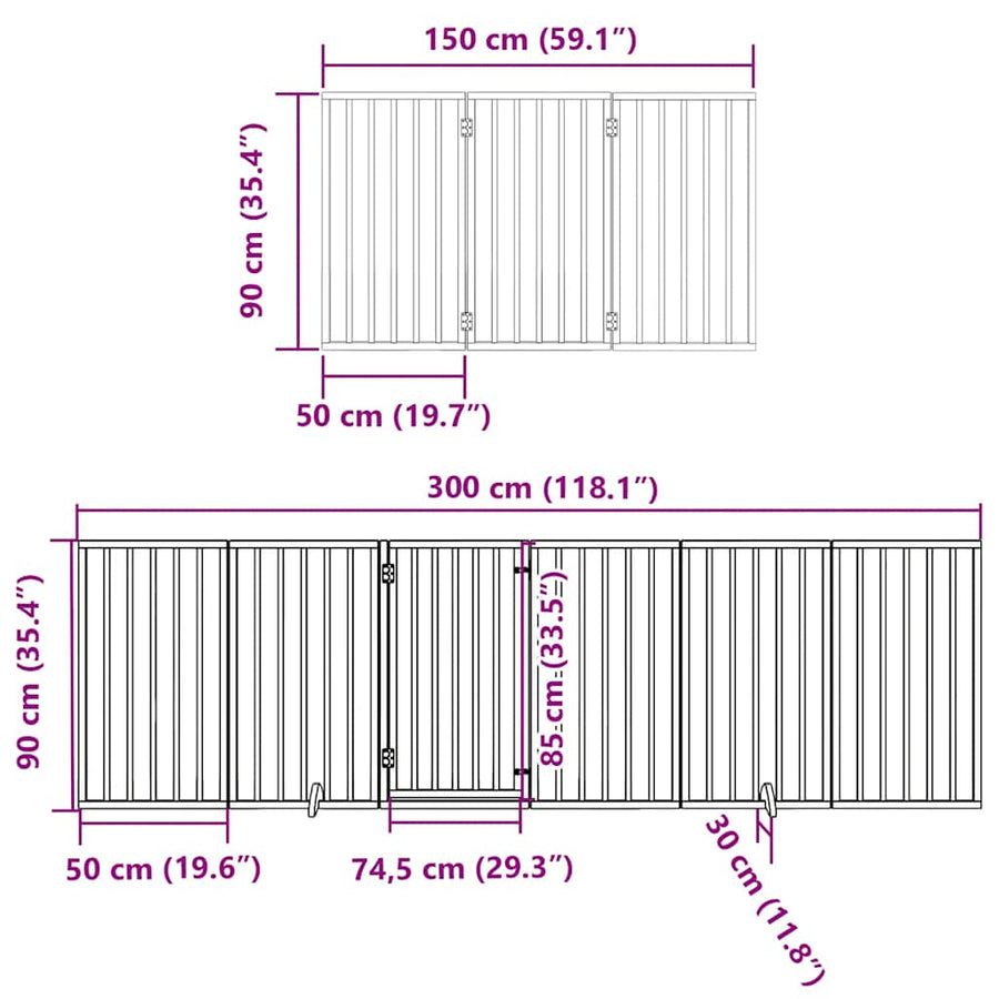 Hondenhek inklapbaar met deur 15 panelen 750 cm populierenhout