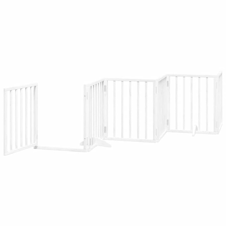 Hondenhek Inklapbaar Met Deur 15 Panelen 750Cm Populierhout 50 x 60 x 2 cm Wit