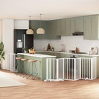 Folding dog gate with door, 9 panels, 450 cm, white poplar wood