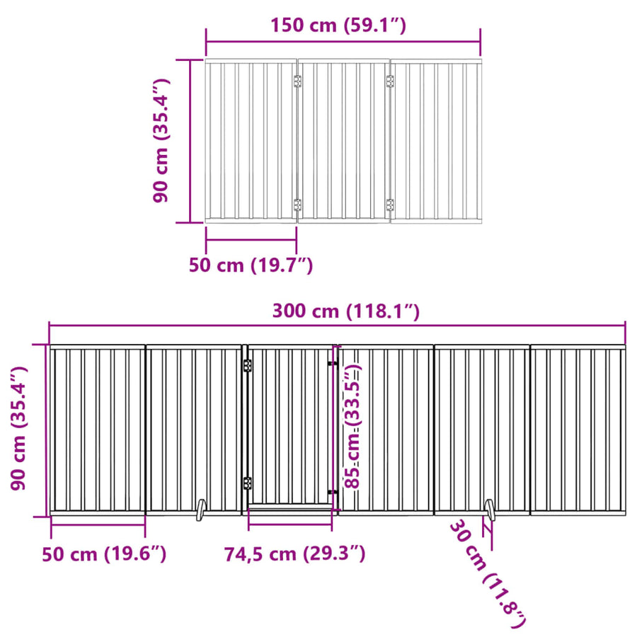 Hondenhek inklapbaar met deur 12 panelen 600cm populierhout wit