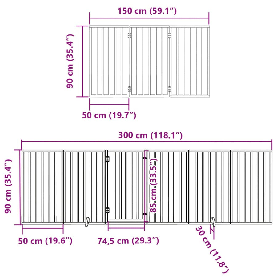 Hondenhek inklapbaar met deur 15 panelen 750cm populierhout wit