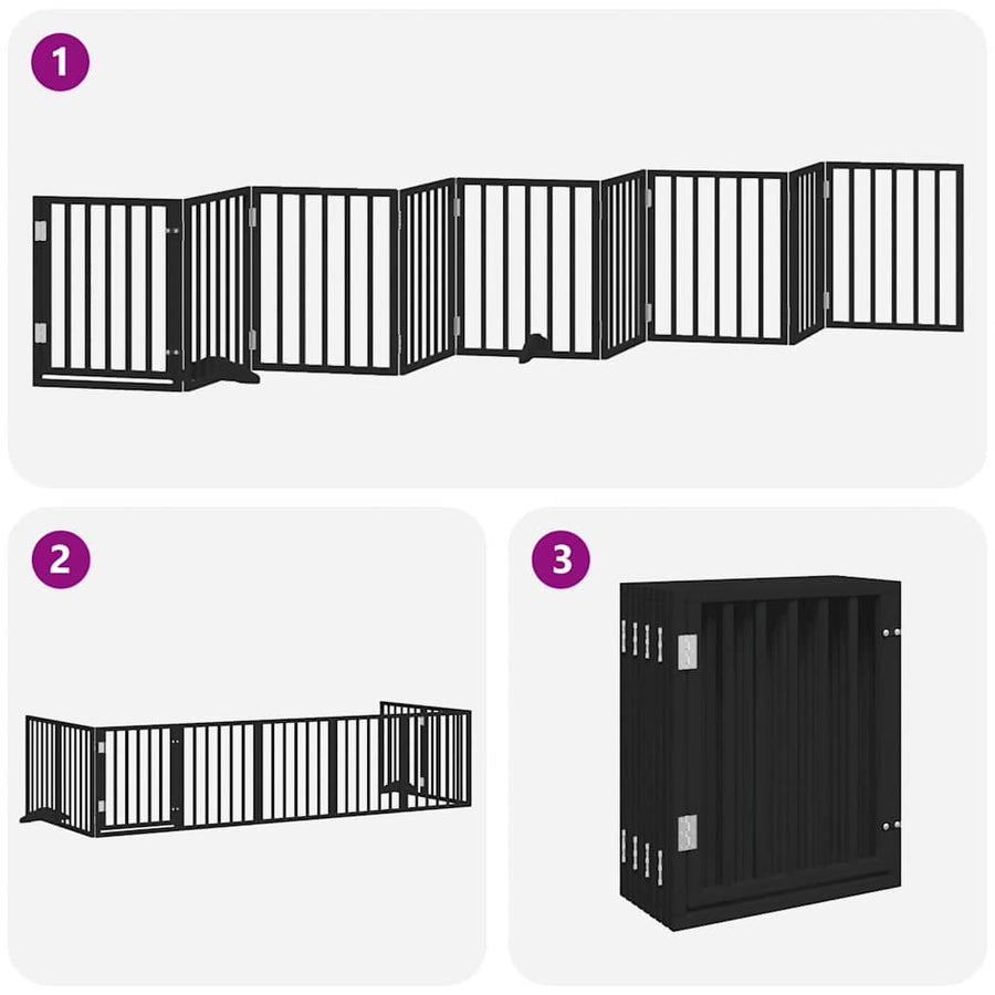 Hondenhek Inklapbaar 9 Panelen 450 Cm Populierenhout 50 x 60 x 2 cm Zwart