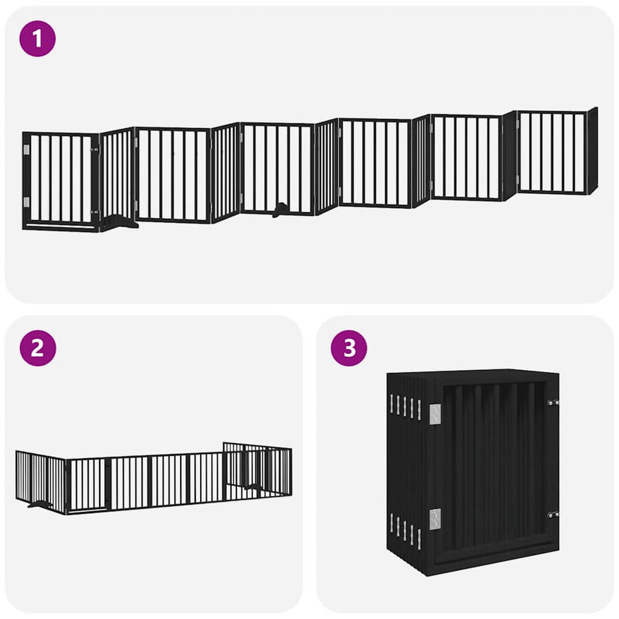 Hondenhek Inklapbaar 12 Panelen 600 Cm Populierenhout 50 x 60 x 2 cm Zwart