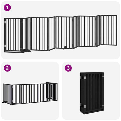 Hondenhek Inklapbaar 9 Panelen 450 Cm Populierenhout 50 x 90 x 2 cm Zwart
