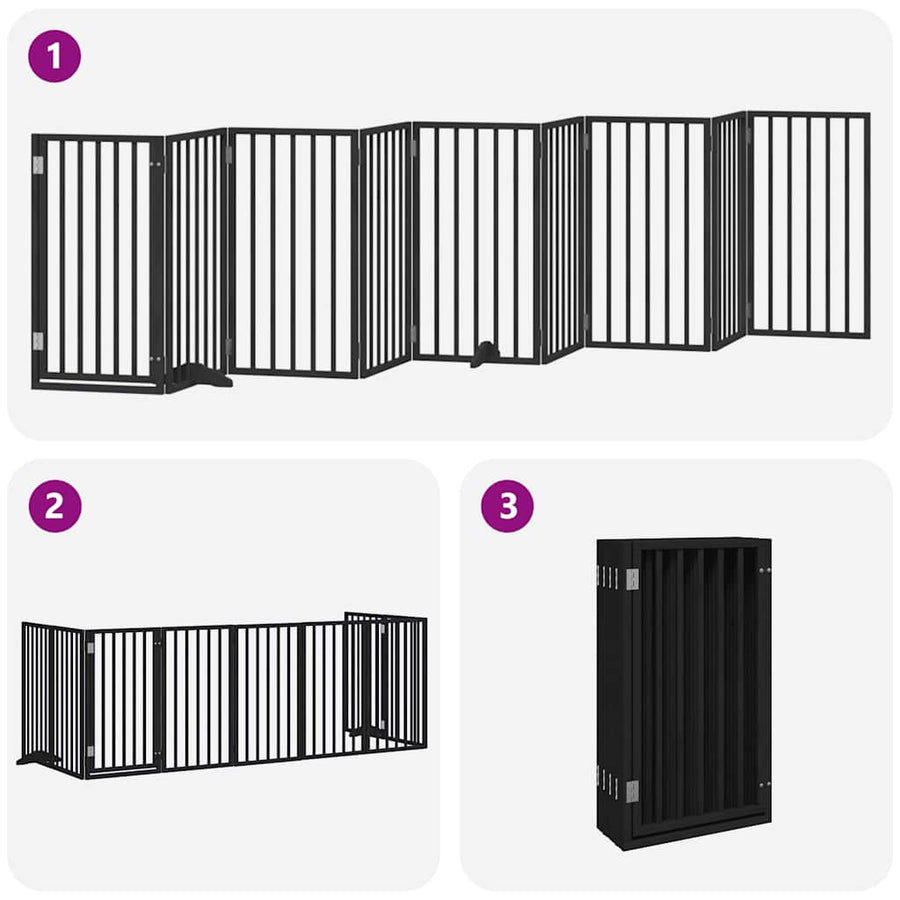 Hondenhek Inklapbaar 9 Panelen 450 Cm Populierenhout 50 x 90 x 2 cm Zwart