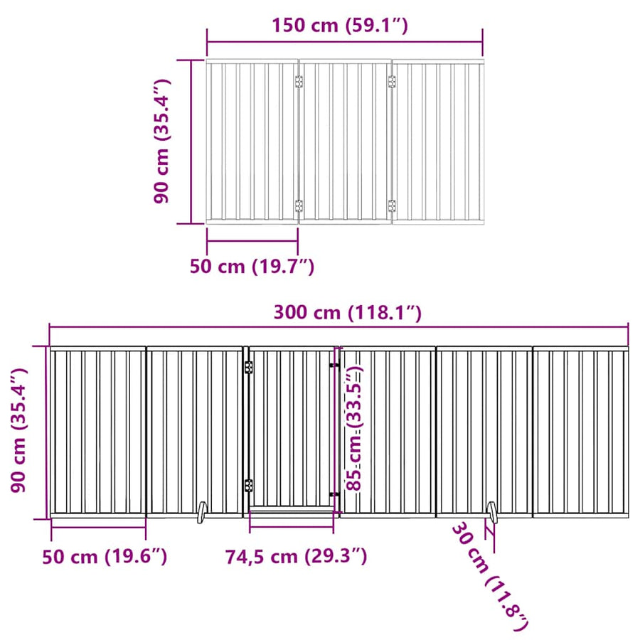 Hondenhek Inklapbaar 9 Panelen 450 Cm Populierenhout 50 x 90 x 2 cm Zwart