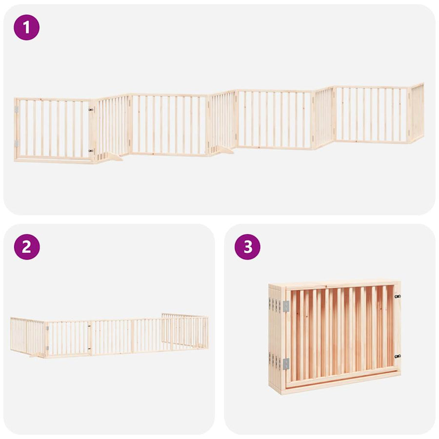 Hondenhek Inklapbaar Met Deur 8 Panelen 640 Cm Populierenhout 80 x 60 x 2 cm Naturel
