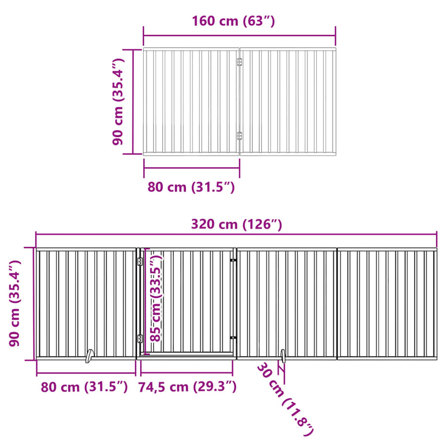 Hondenhek inklapbaar met deur 8 panelen 640 cm populierenhout