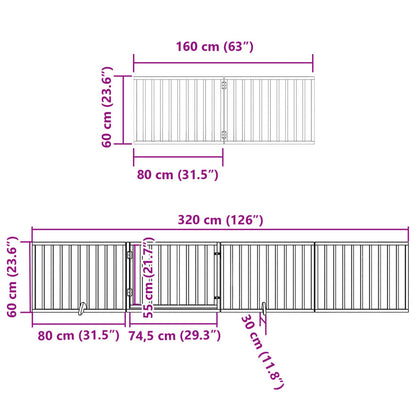 Hondenhek inklapbaar met deur 8 panelen 640 cm populierhout wit