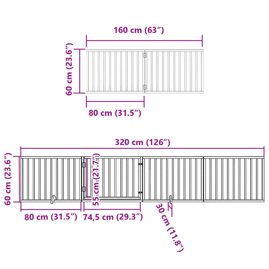 Hondenhek inklapbaar met deur 12 panelen 960cm populierhout wit