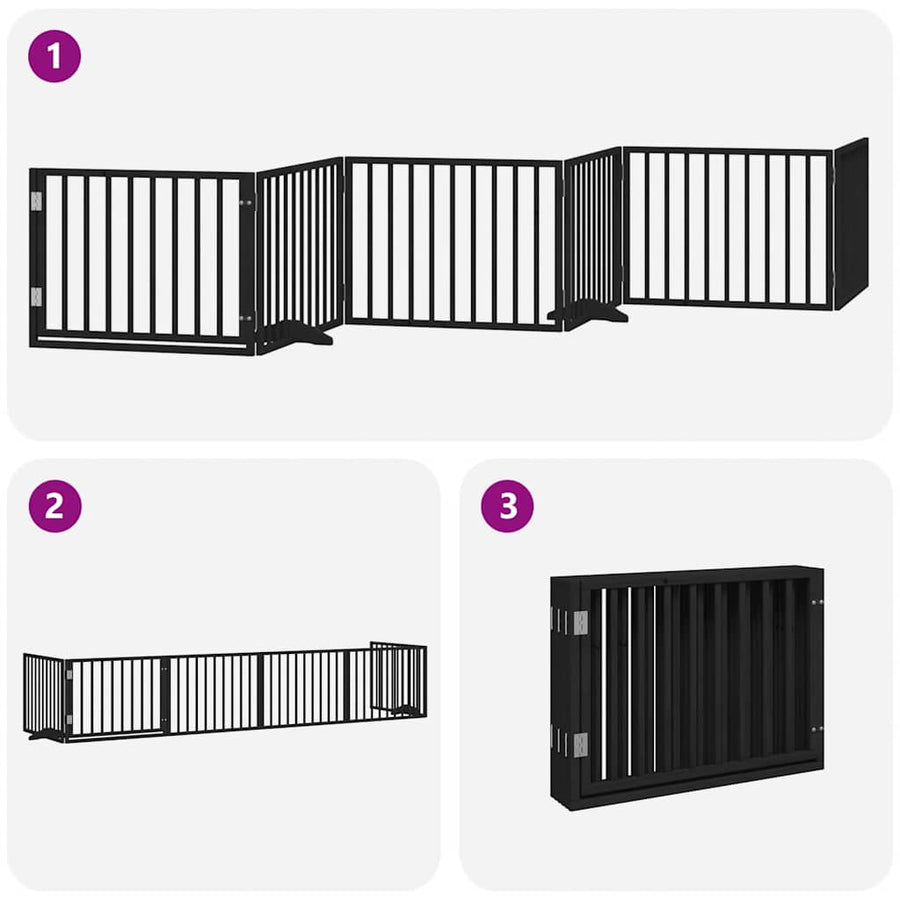 Hondenhek Inklapbaar 6 Panelen 480 Cm Populierenhout 80 x 60 x 2 cm Zwart
