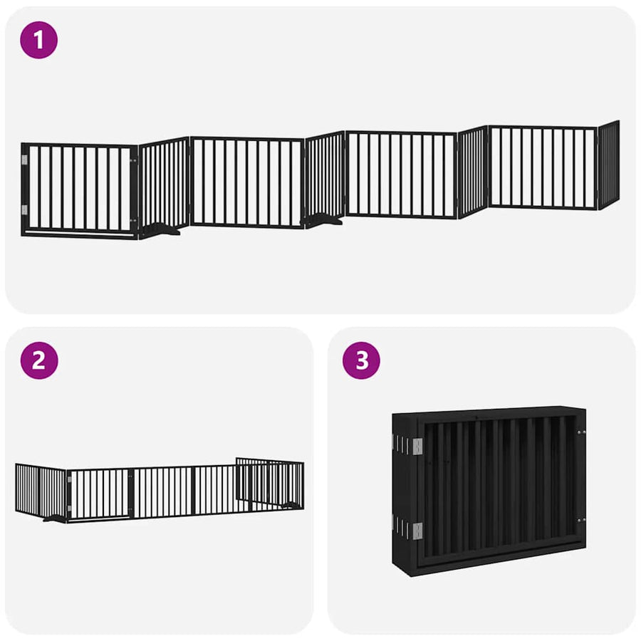 Hondenhek Inklapbaar 8 Panelen 640 Cm Populierenhout 80 x 60 x 2 cm Zwart