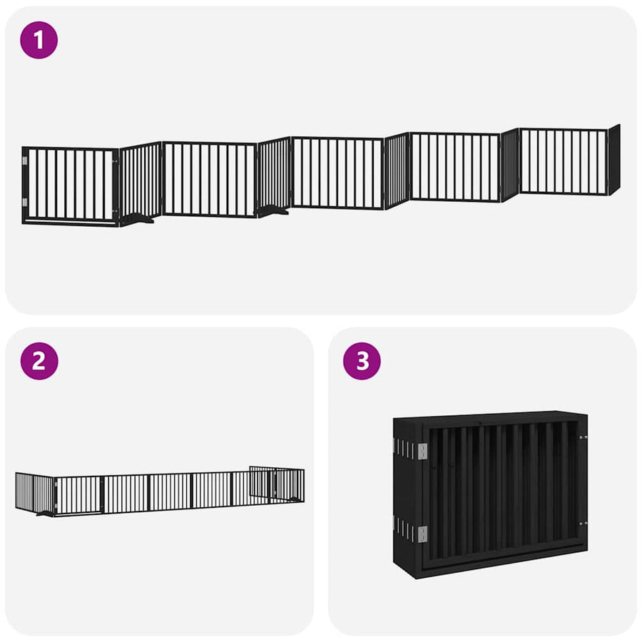 Hondenhek Inklapbaar 10 Panelen 800 Cm Populierenhout 80 x 60 x 2 cm Zwart
