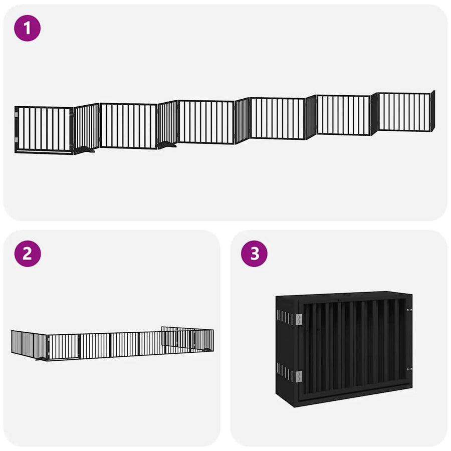 Hondenhek Inklapbaar 12 Panelen 960 Cm Populierenhout 80 x 60 x 2 cm Zwart
