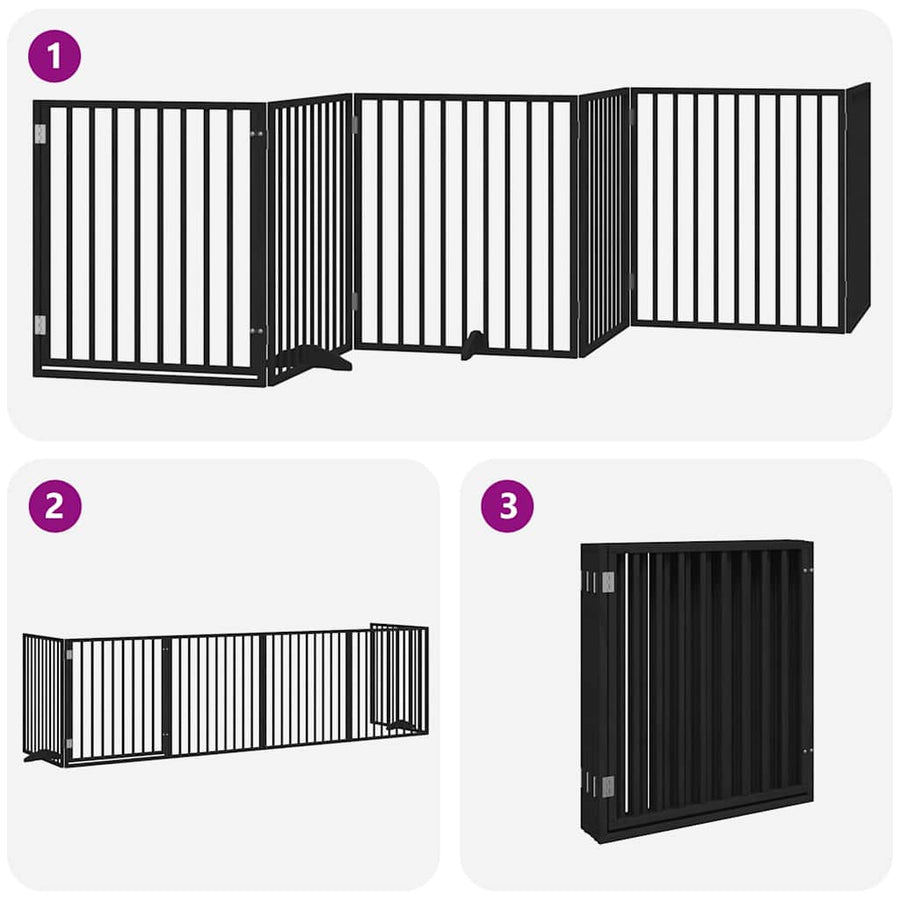 Hondenhek Inklapbaar 6 Panelen 480 Cm Populierenhout 80 x 90 x 2 cm Zwart