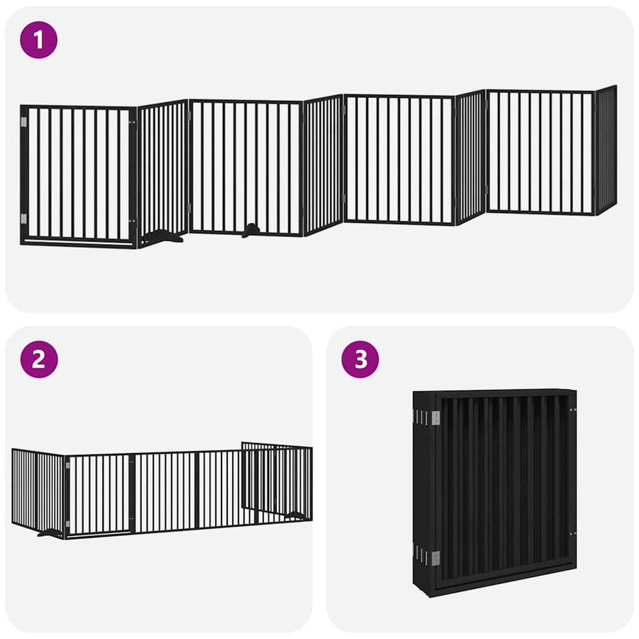 Hondenhek Inklapbaar 8 Panelen 640 Cm Populierenhout 80 x 90 x 2 cm Zwart