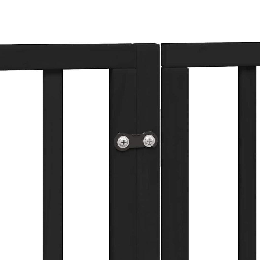 Hondenhek Inklapbaar 8 Panelen 640 Cm Populierenhout 80 x 90 x 2 cm Zwart