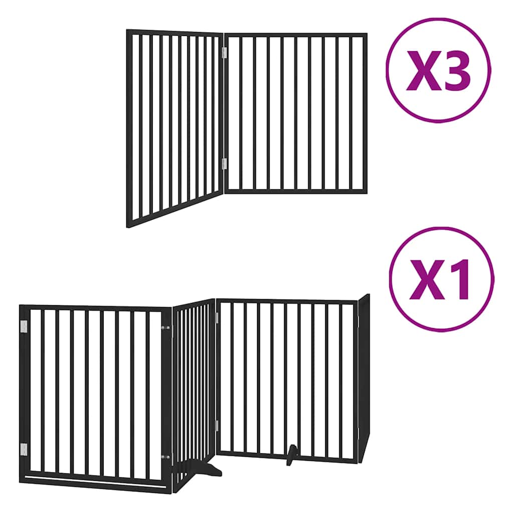 Hondenhek Inklapbaar 10 Panelen 800 Cm Populierenhout 80 x 90 x 2 cm Zwart