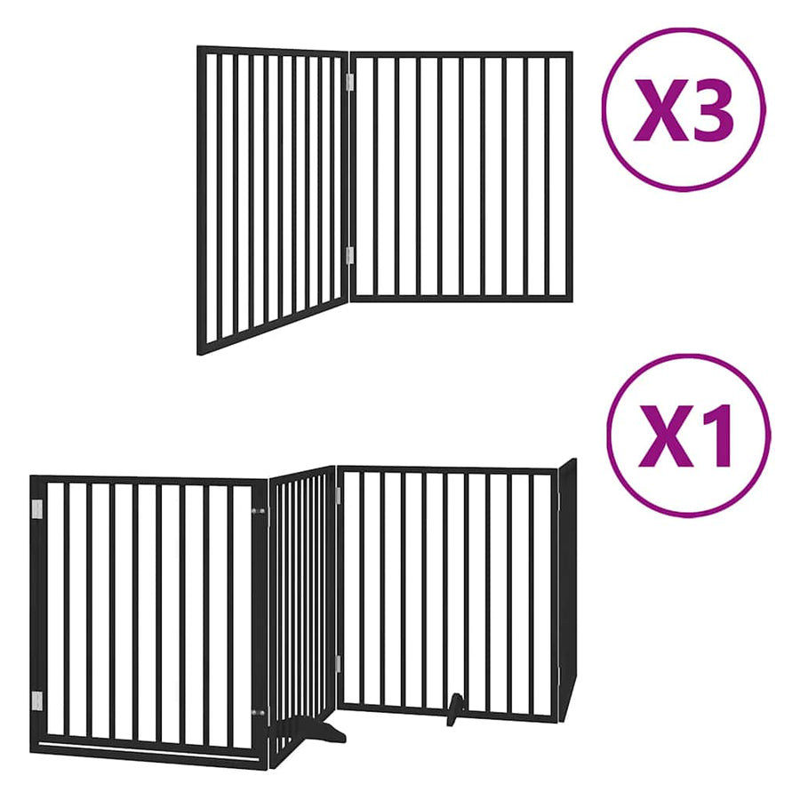 Hondenhek Inklapbaar 10 Panelen 800 Cm Populierenhout 80 x 90 x 2 cm Zwart