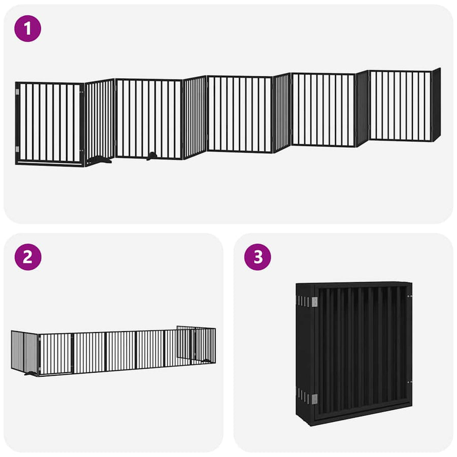 Hondenhek Inklapbaar 10 Panelen 800 Cm Populierenhout 80 x 90 x 2 cm Zwart