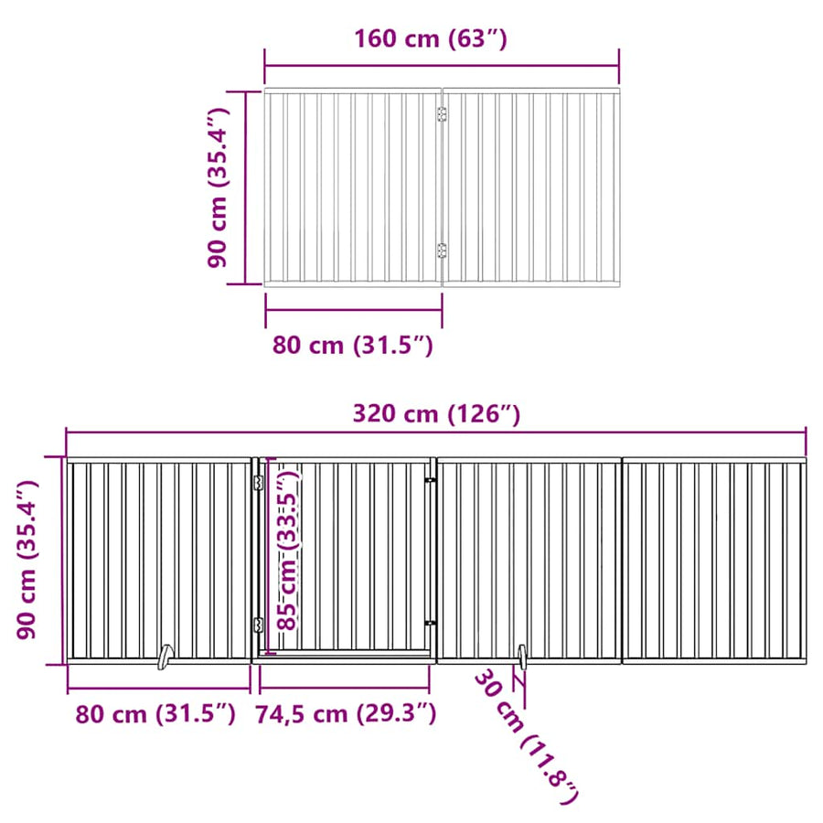 Hondenhek Inklapbaar 10 Panelen 800 Cm Populierenhout 80 x 90 x 2 cm Zwart