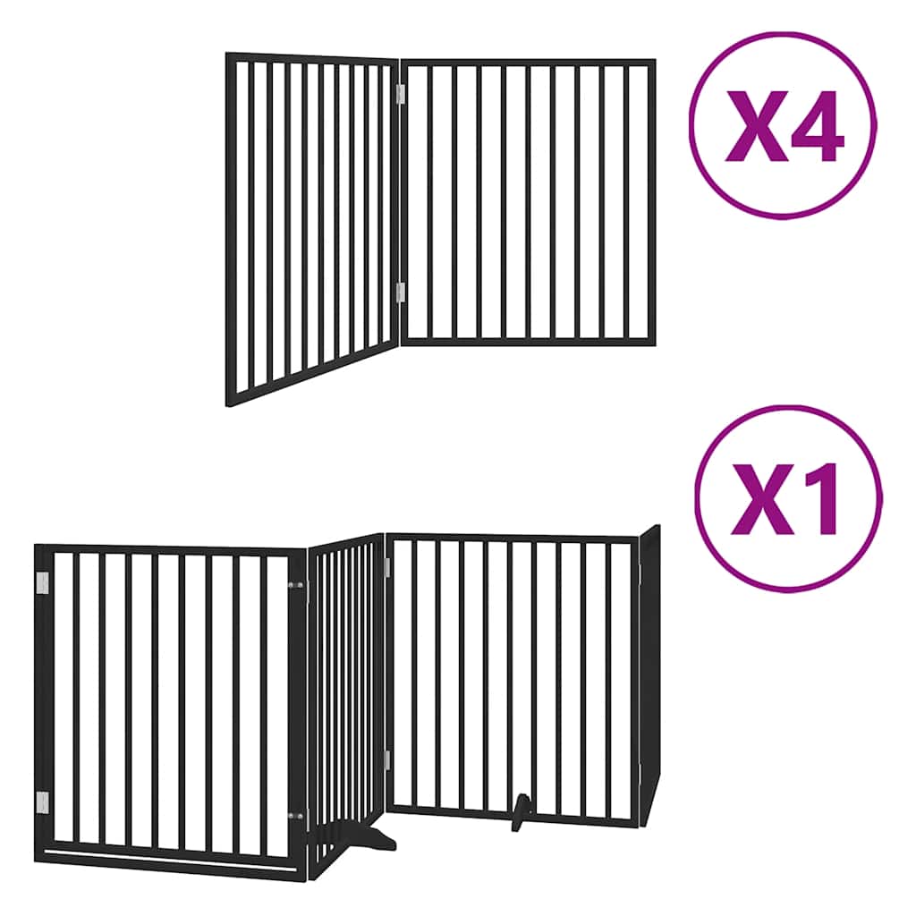 Hondenhek Inklapbaar 12 Panelen 960 Cm Populierenhout 80 x 90 x 2 cm Zwart