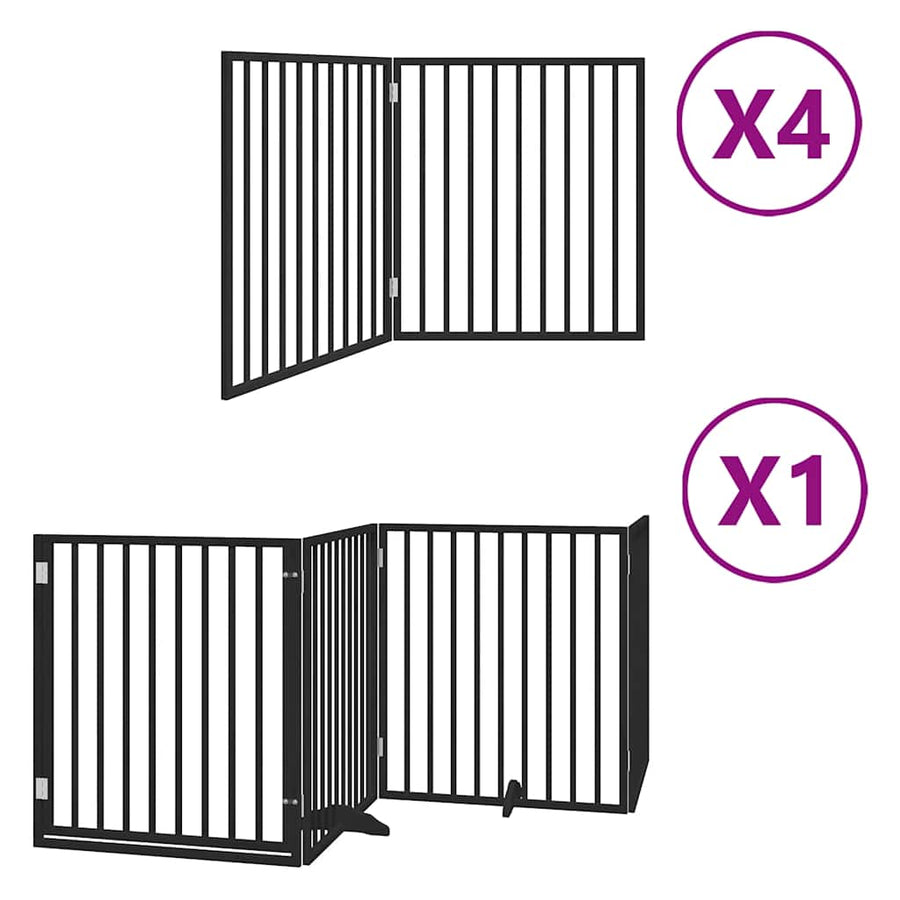 Hondenhek Inklapbaar 12 Panelen 960 Cm Populierenhout 80 x 90 x 2 cm Zwart