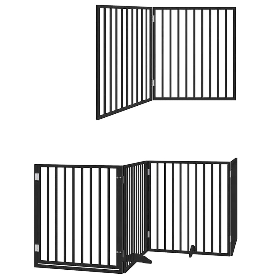 Hondenhek Inklapbaar 12 Panelen 960 Cm Populierenhout 80 x 90 x 2 cm Zwart