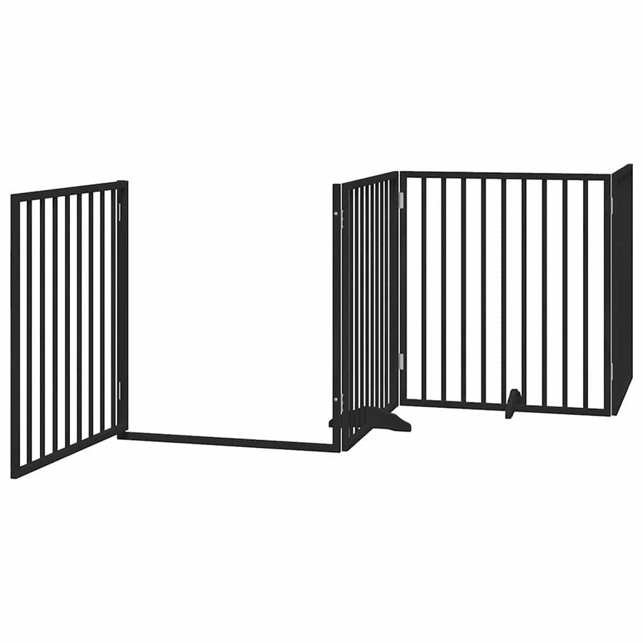 Hondenhek Inklapbaar 12 Panelen 960 Cm Populierenhout 80 x 90 x 2 cm Zwart