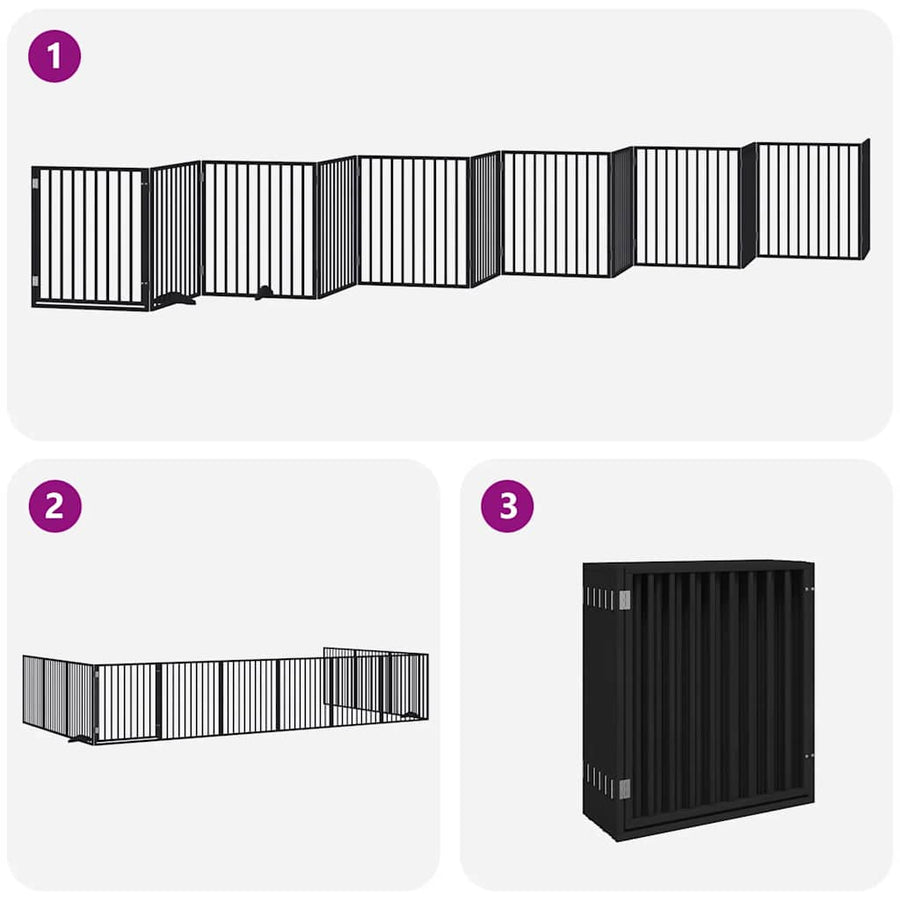Hondenhek Inklapbaar 12 Panelen 960 Cm Populierenhout 80 x 90 x 2 cm Zwart