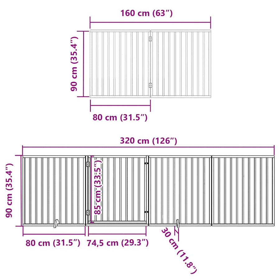 Hondenhek Inklapbaar 12 Panelen 960 Cm Populierenhout 80 x 90 x 2 cm Zwart