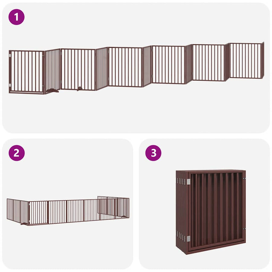 Hondenhek Inklapbaar 12 Panelen 960 Cm Populierenhout 80 x 90 x 2 cm Bruin
