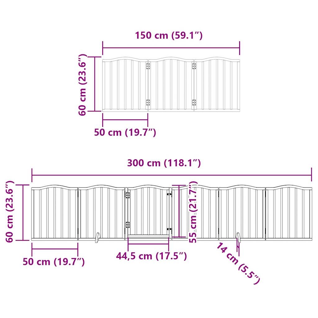 Hondenhek inklapbaar met deur 9 panelen 450 cm populierhout wit
