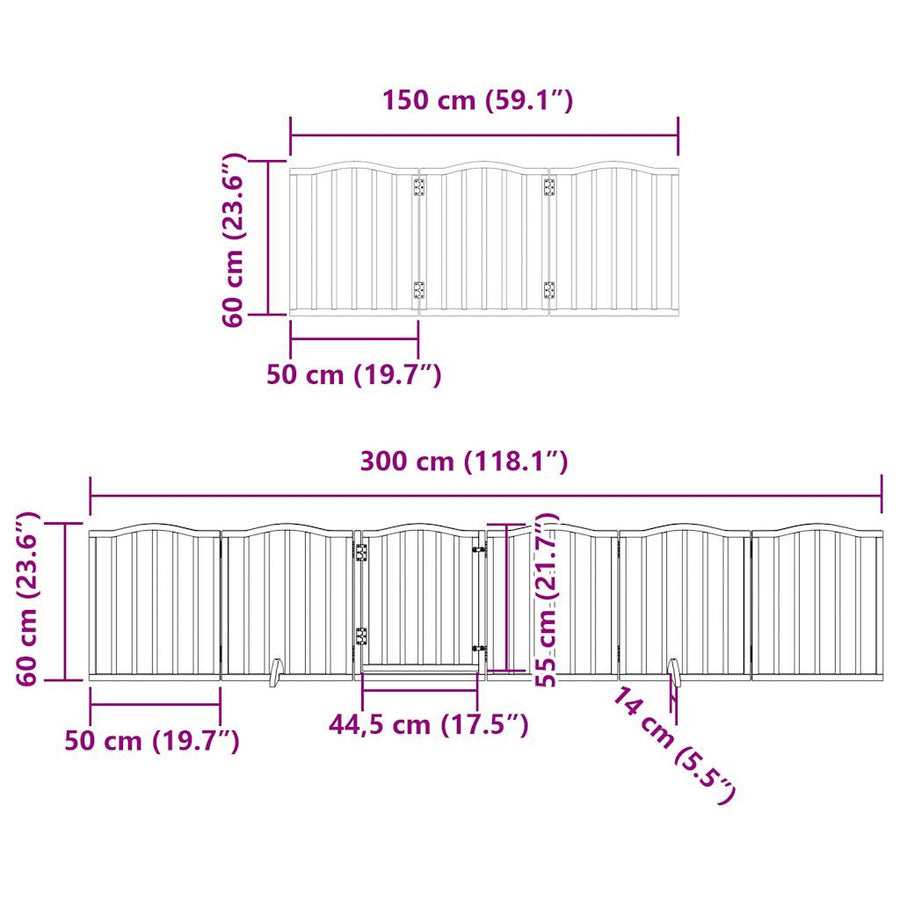Hondenhek inklapbaar met deur 9 panelen 450 cm populierhout wit